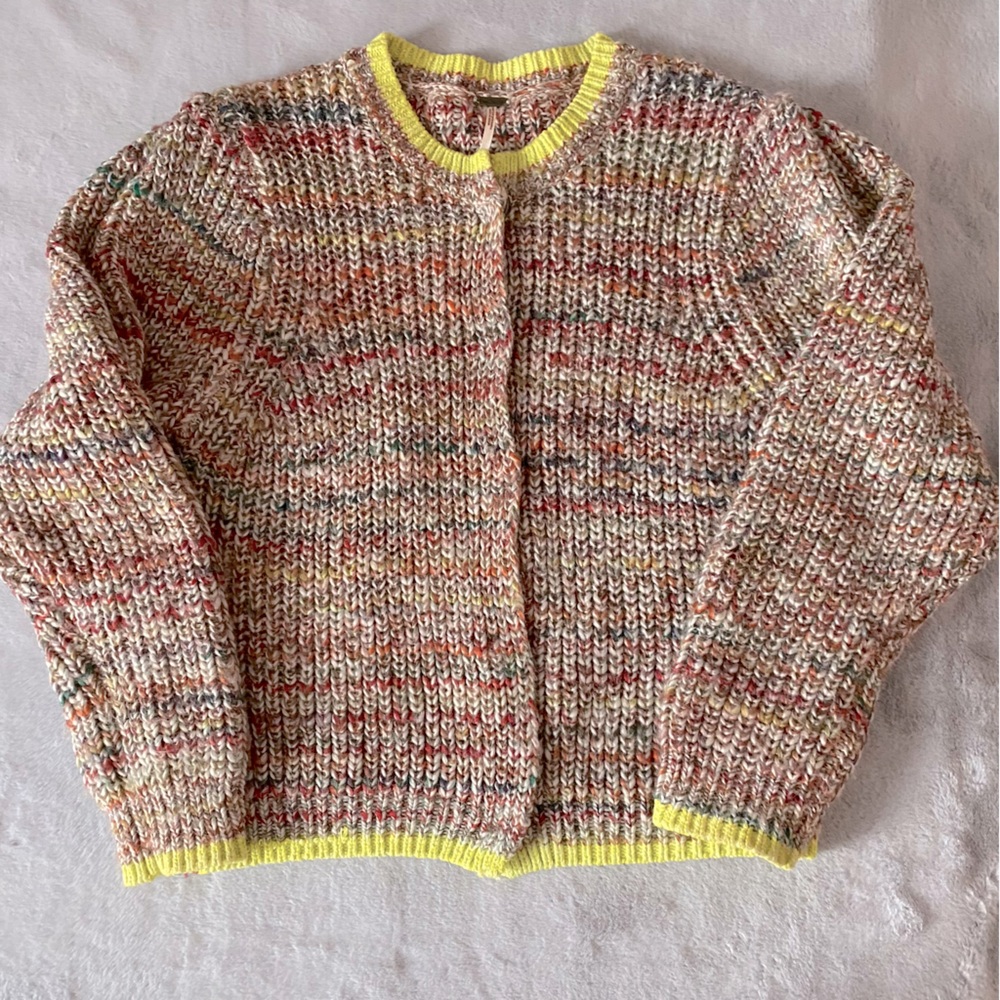 Free People Walk On By knit multi color buttons front closure cardigan